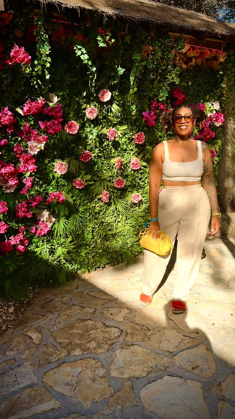 Ashleigh Bing under a floral archway in Croatia