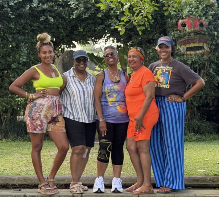The group in a garden archway in Bali