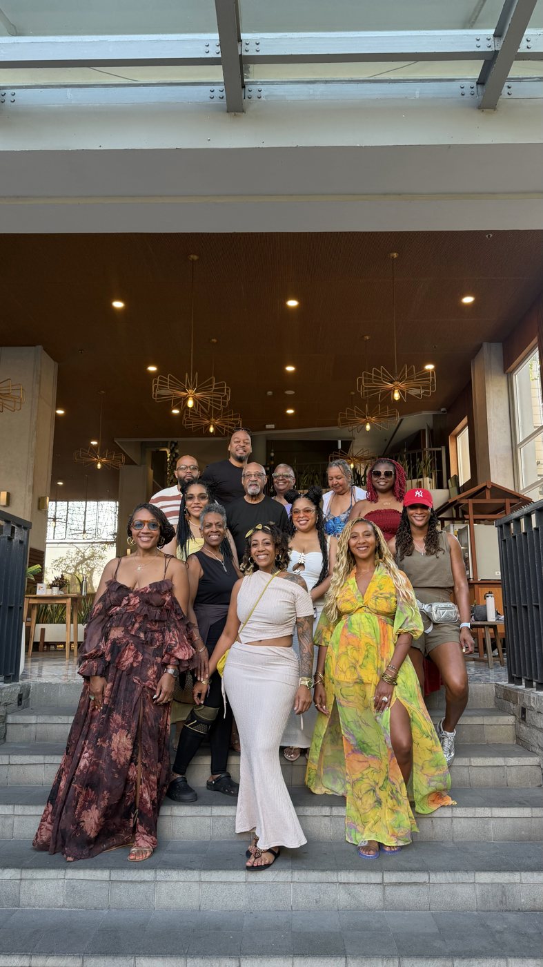 Ashleigh Bing dressed up with friends for a group dinner