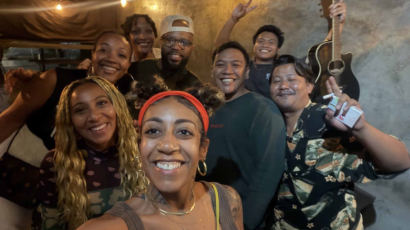 Ashleigh Bing with friends at a live music bar